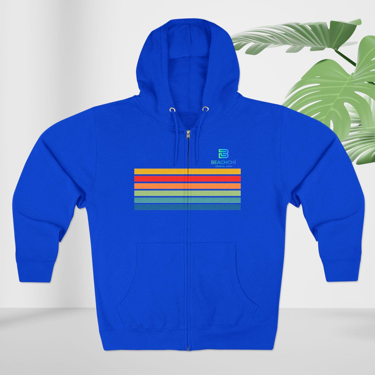 Retro rainbow stripes zip hoodie | beachchi logo on back