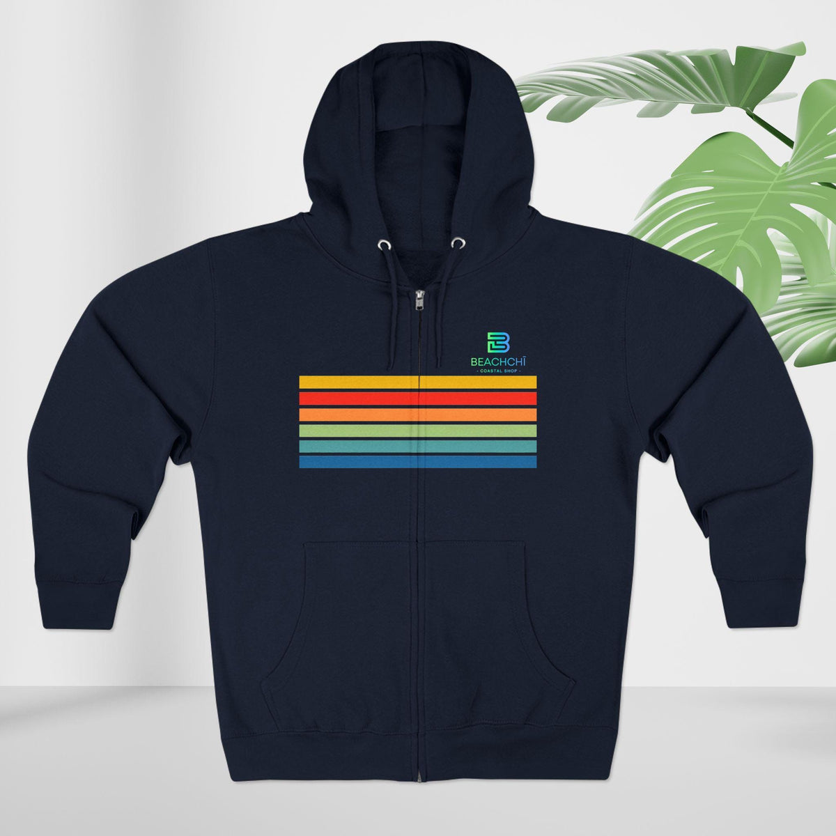 Retro rainbow stripes zip hoodie | beachchi logo on back