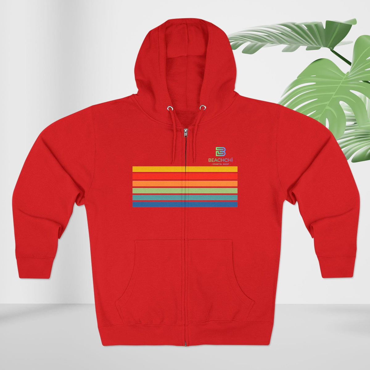 Retro rainbow stripes zip hoodie | beachchi logo on back