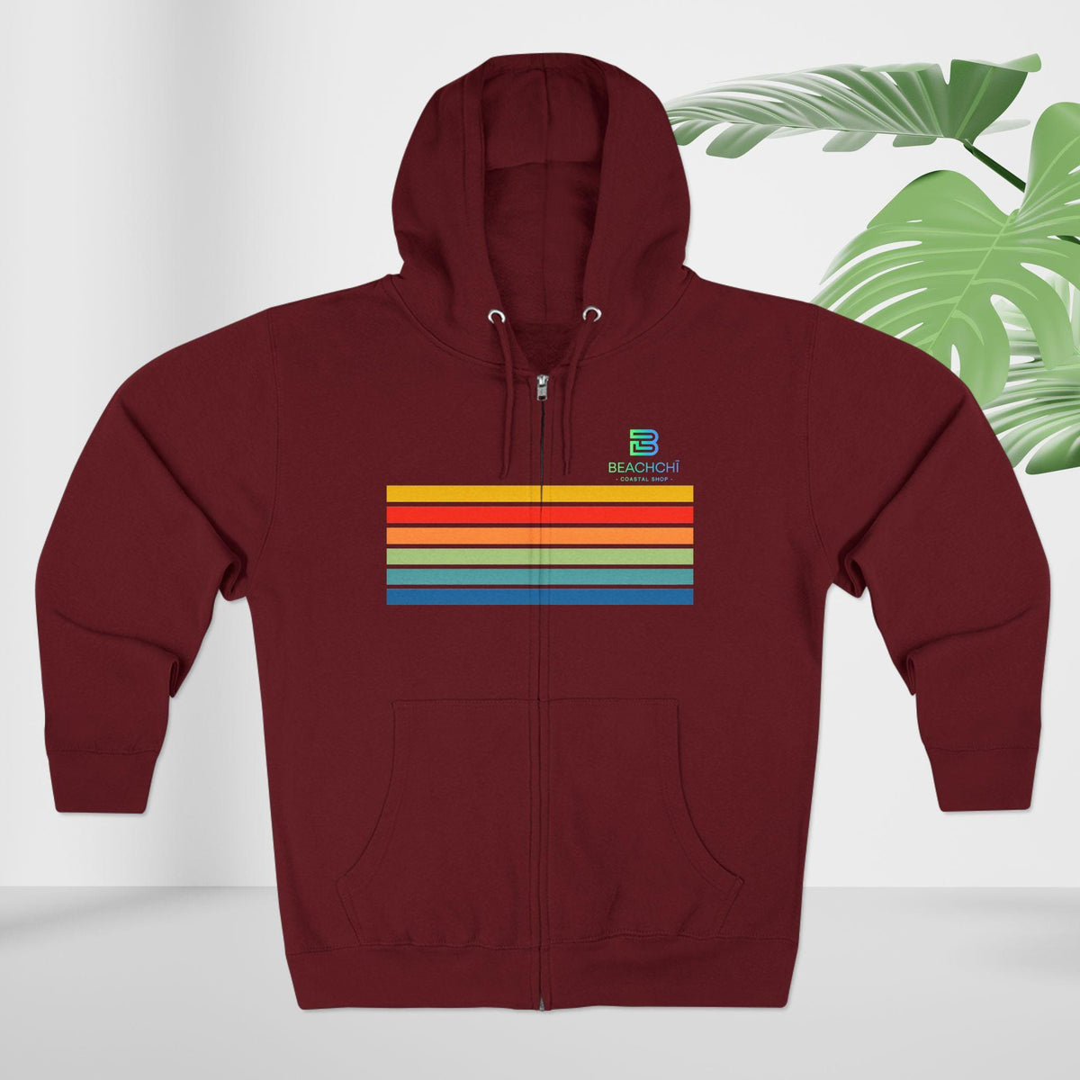 Retro rainbow stripes zip hoodie | beachchi logo on back
