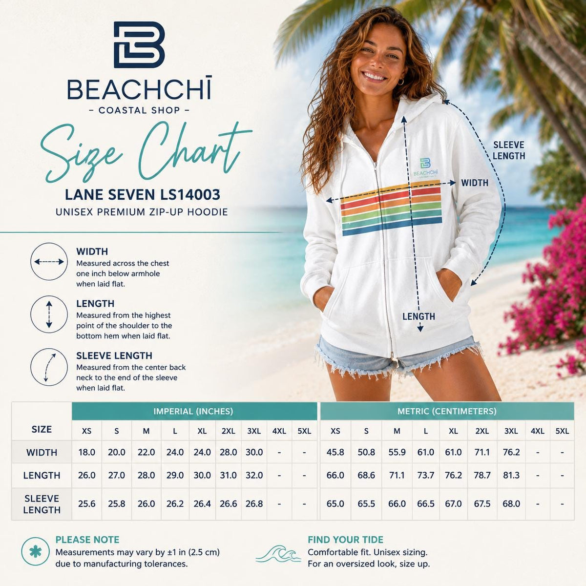 Retro rainbow stripes zip hoodie | beachchi logo on back