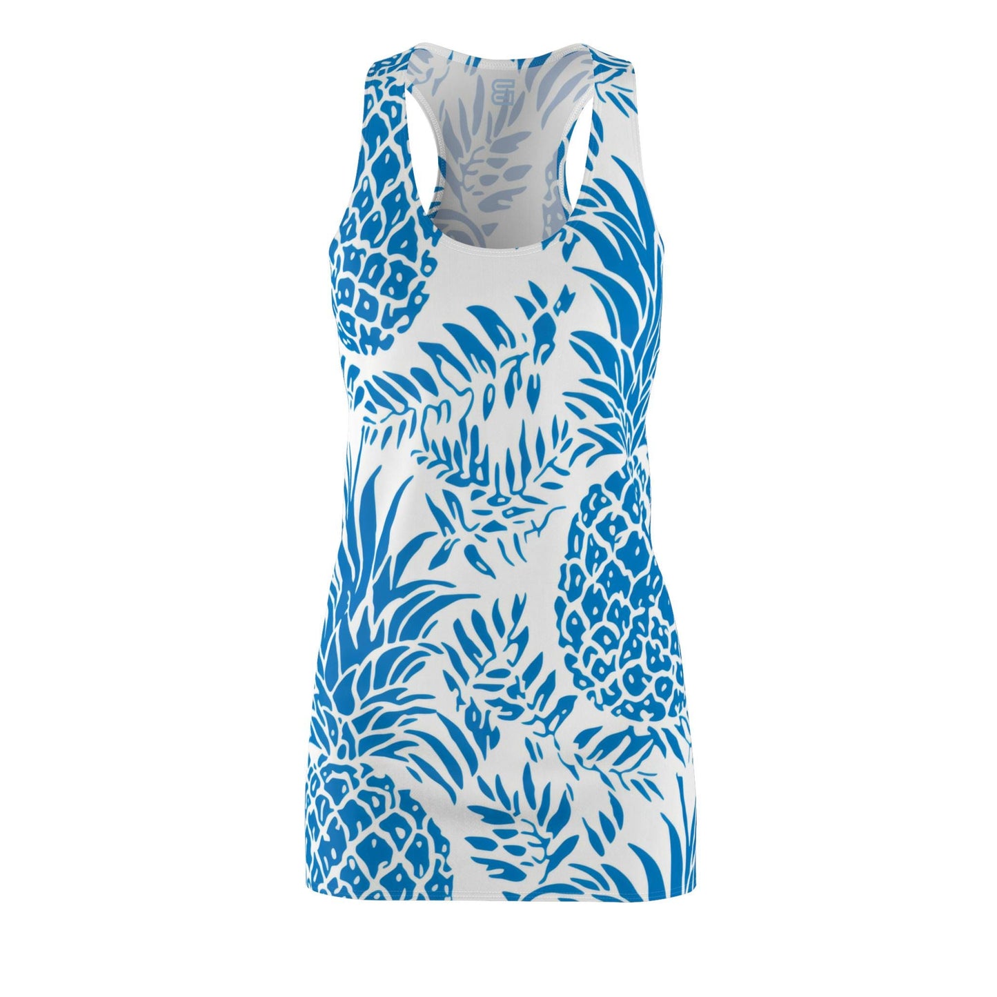 Blue Pineapple Pattern Racerback Dress | Tropical Floral Print