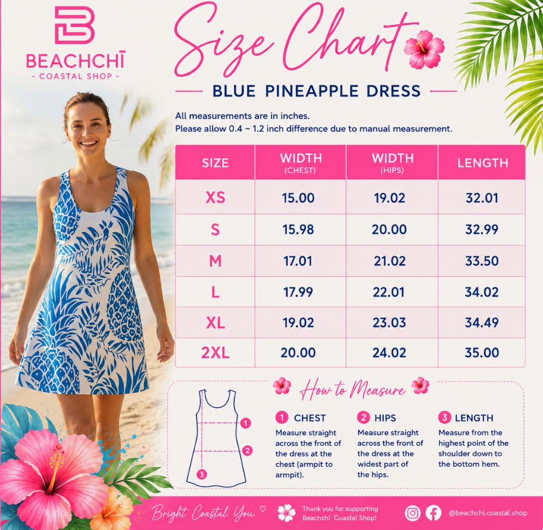 Blue Pineapple Pattern Racerback Dress | Tropical Floral Print