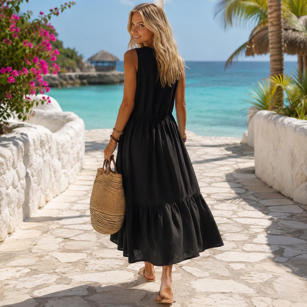 Zip Front Maxi Dress for Women | Sleeveless  Dress with Pockets | Resort Dress| Beachchi Dress | Tiered Ruffle Hem Summer Dress | Plus Sizes