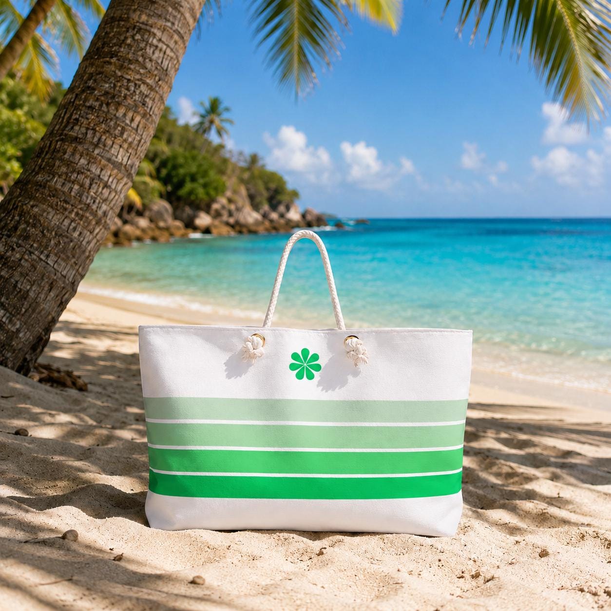 Green Gradient Stripes Weekender Bag | Large Beach Tote