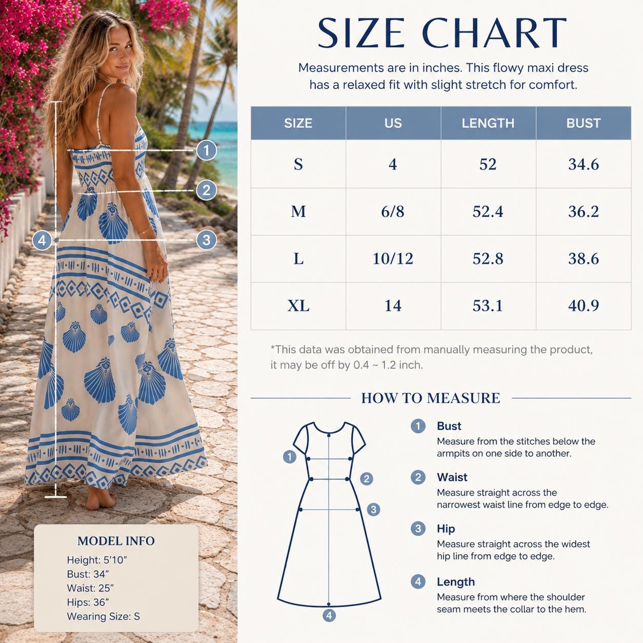 Blue Seashell Print Maxi Dress for Women | Coastal Beach Vacation Dress with Pockets | Summer Resort Outfit | Boho Beach Dress | Beachchi
