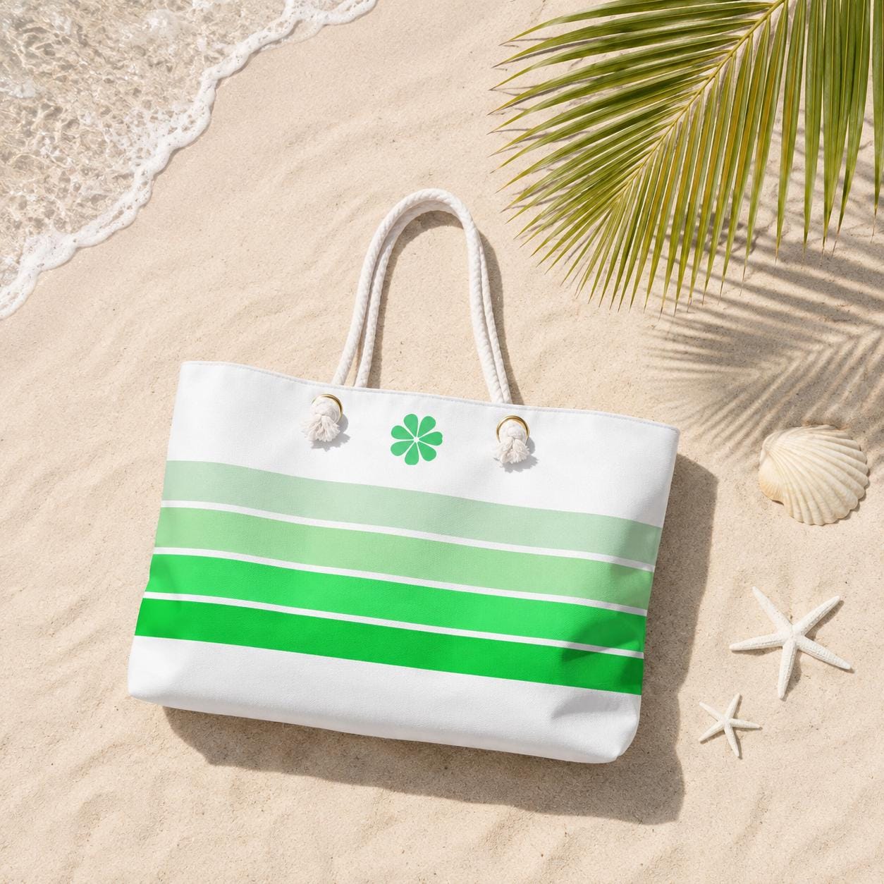 Green Gradient Stripes Weekender Bag | Large Beach Tote