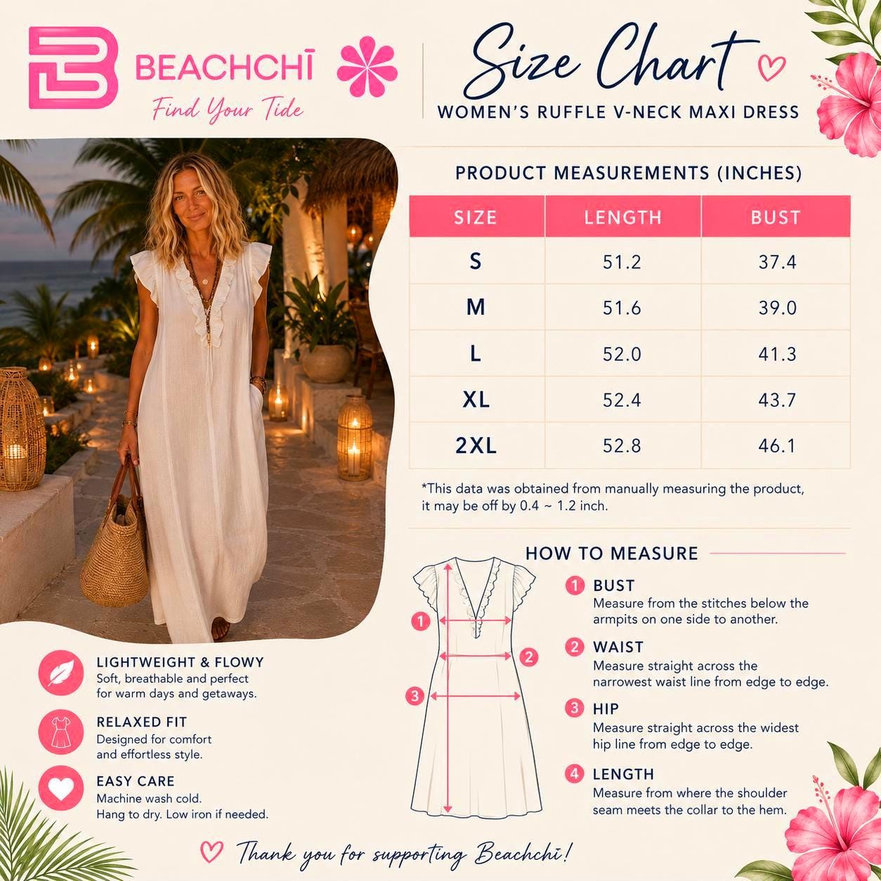 Beachchī Ruffle V-Neck Maxi Dress for Women | Flowy Resort Dress with Pockets | Coastal Vacation Dress | Boho Summer Maxi | Cruise & Beach