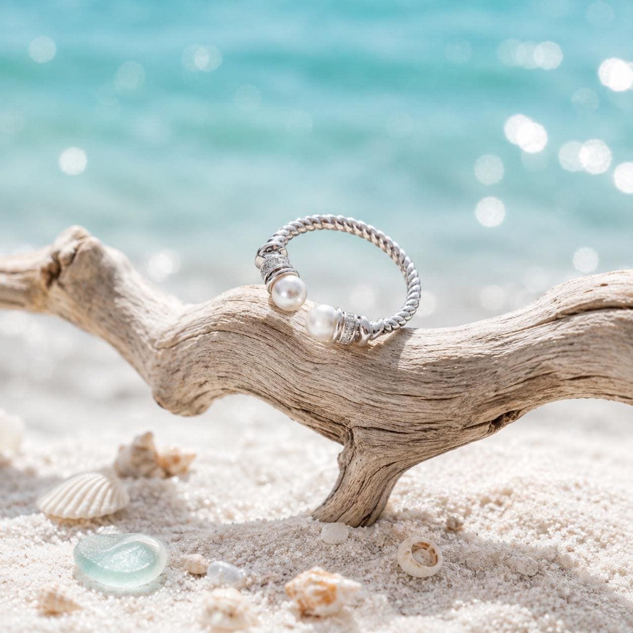 Beachchī Pearl Open Cuff Ring | 925 Sterling Silver Ring | Adjustable Pearl Ring | Coastal Jewelry | Beach Ring | Minimalist Gift for Her