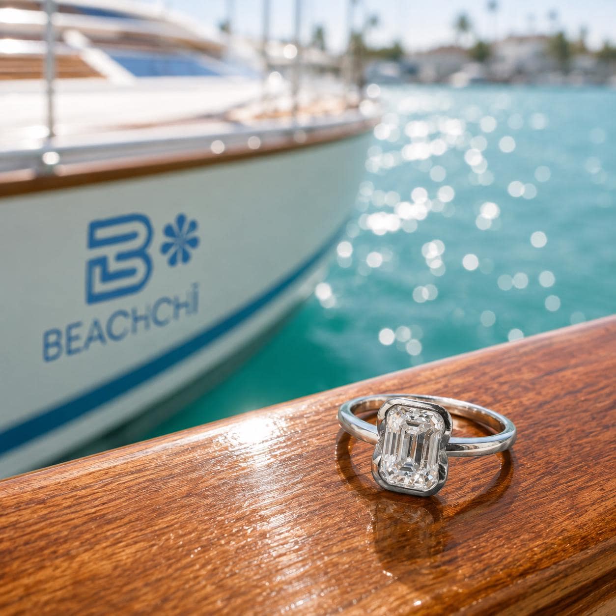 2 Carat Emerald Cut Moissanite Ring | 925 Sterling Silver Solitaire | Modern Engagement Ring | Travel Ring | Beachchī Luxury Jewelry