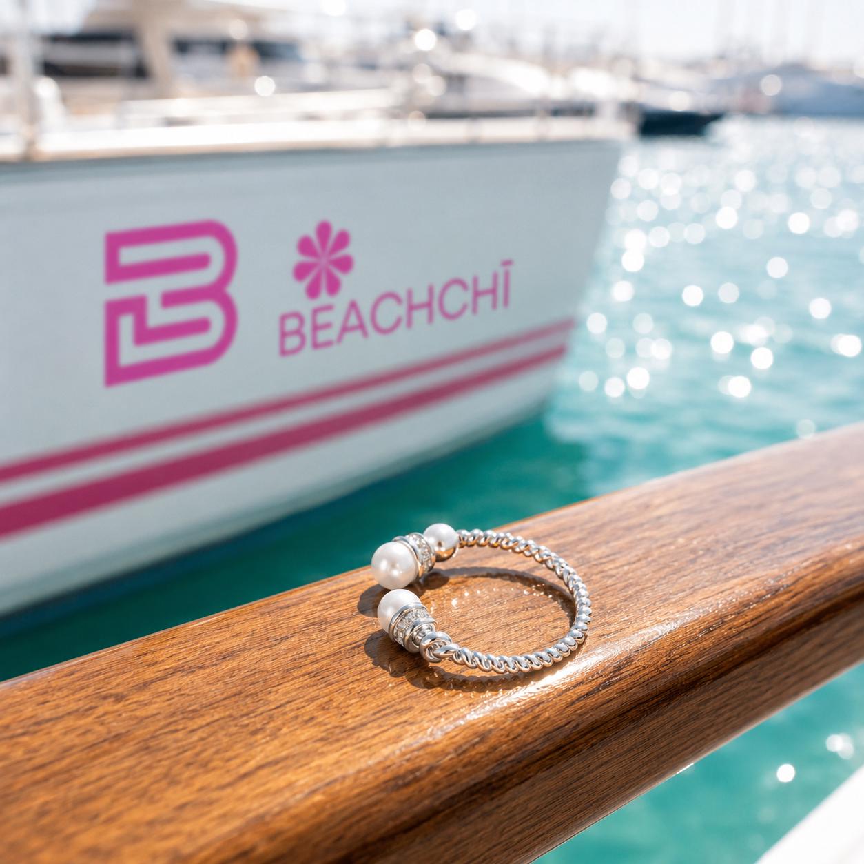 Beachchī Pearl Open Cuff Ring | 925 Sterling Silver Ring | Adjustable Pearl Ring | Coastal Jewelry | Beach Ring | Minimalist Gift for Her