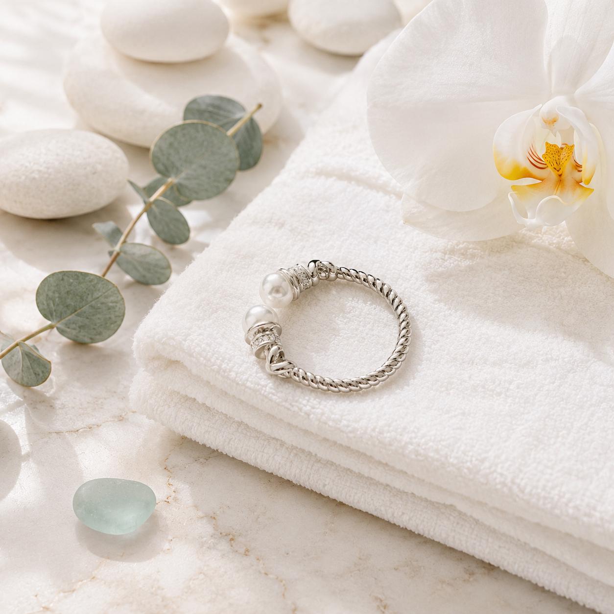 Beachchī Pearl Open Cuff Ring | 925 Sterling Silver Ring | Adjustable Pearl Ring | Coastal Jewelry | Beach Ring | Minimalist Gift for Her
