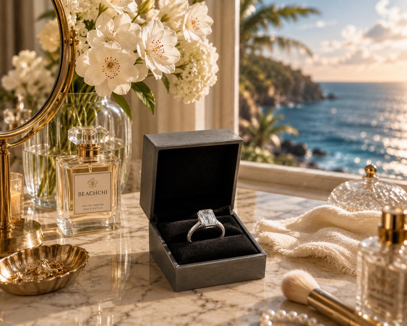 2 Carat Emerald Cut Moissanite Ring | 925 Sterling Silver Solitaire | Modern Engagement Ring | Travel Ring | Beachchī Luxury Jewelry