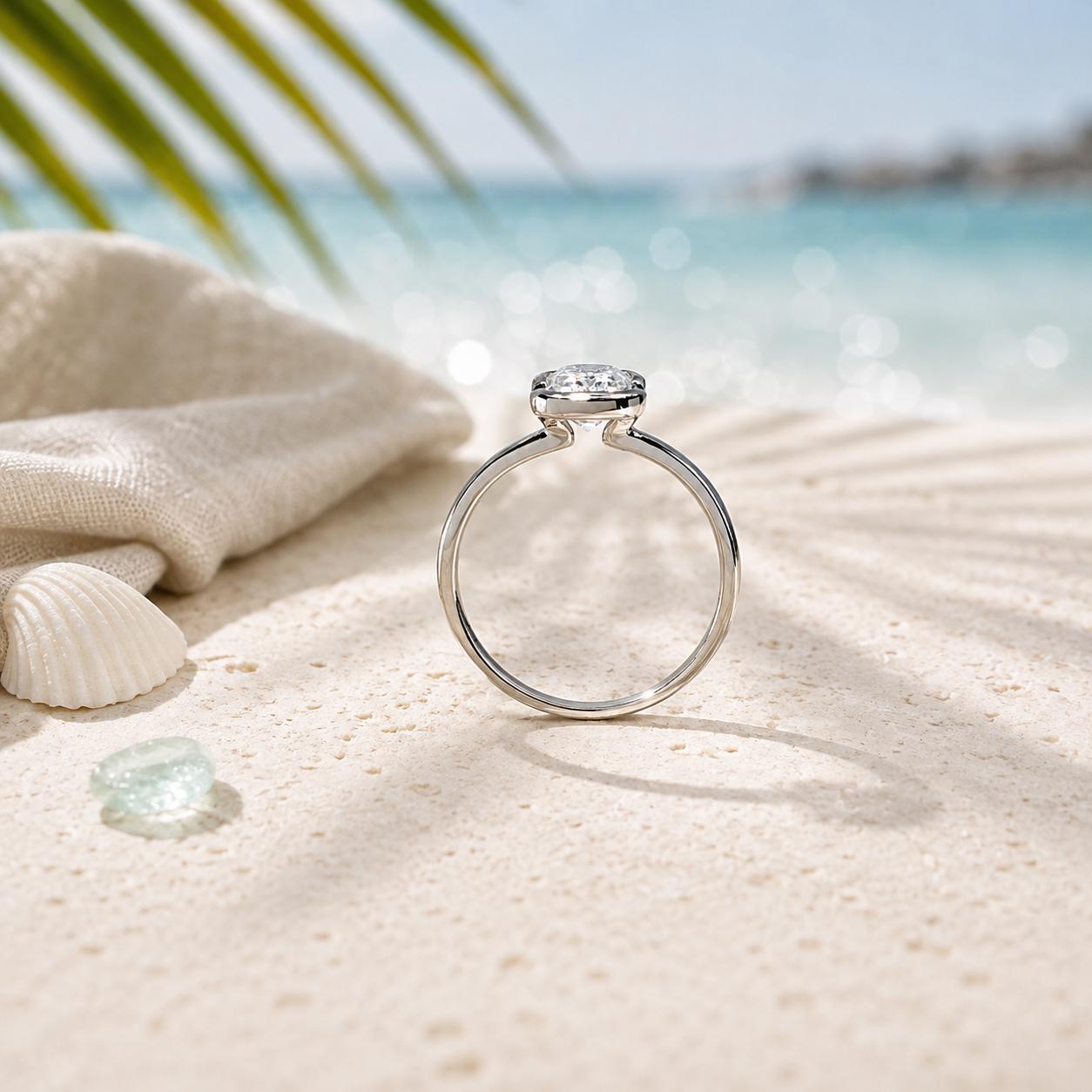 2 Carat Emerald Cut Moissanite Ring | 925 Sterling Silver Solitaire | Modern Engagement Ring | Travel Ring | Beachchī Luxury Jewelry