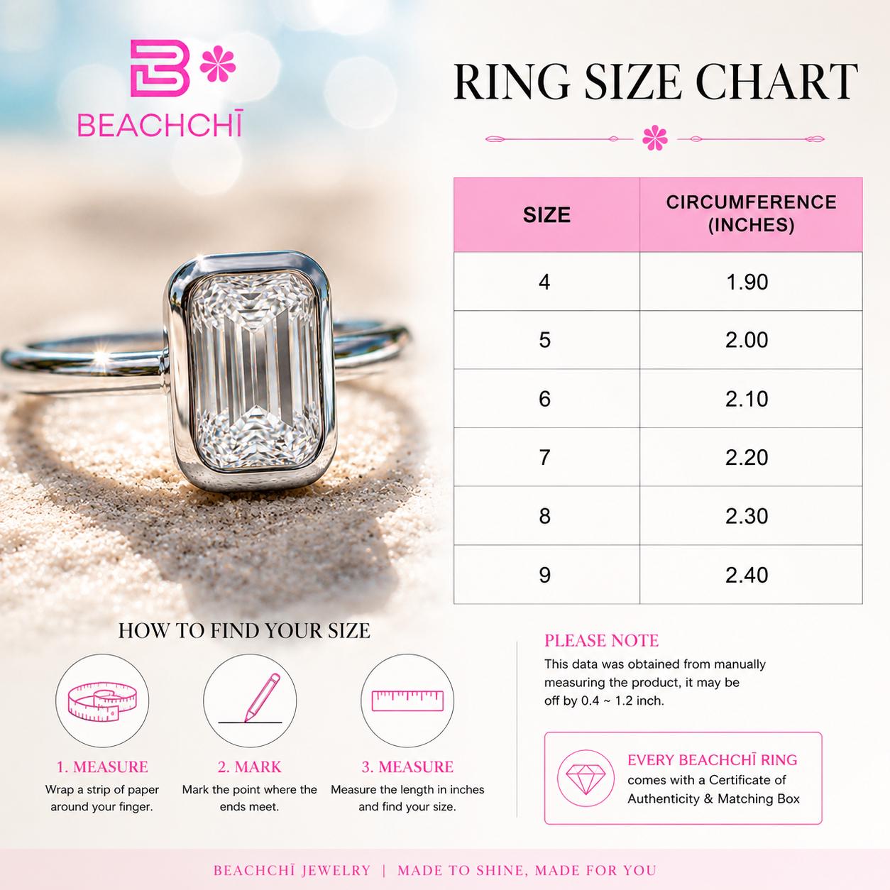2 Carat Emerald Cut Moissanite Ring | 925 Sterling Silver Solitaire | Modern Engagement Ring | Travel Ring | Beachchī Luxury Jewelry