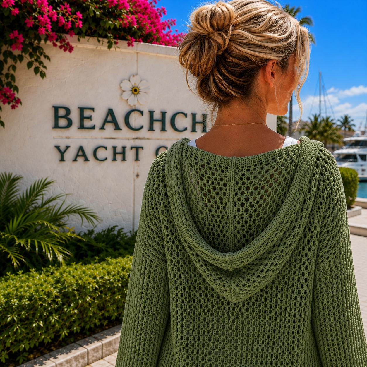 Openwork Long Sleeve Hooded Knit Cover Up
