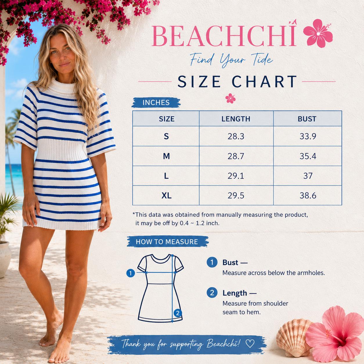 Blue and White Striped Knit Shirt Dress, Button Front Beach Cover Up, Short Sleeve Resort Mini Dress, Beachchī Vacation Outfit