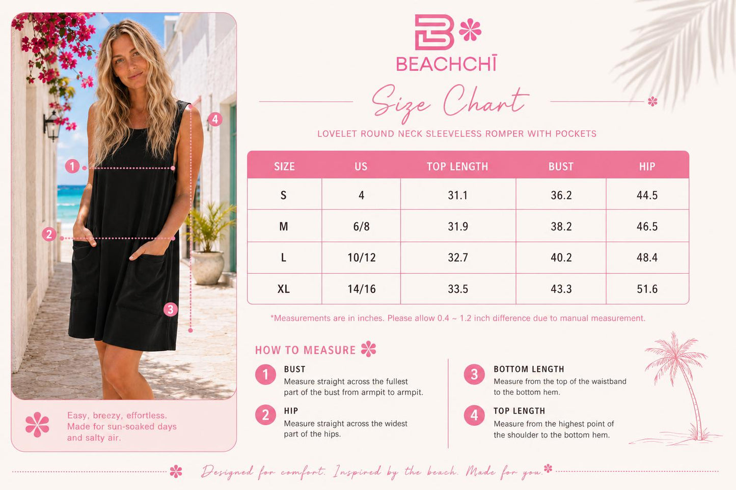Women's Sleeveless Romper with Pockets, Relaxed Fit |Beachchī Resort Wear