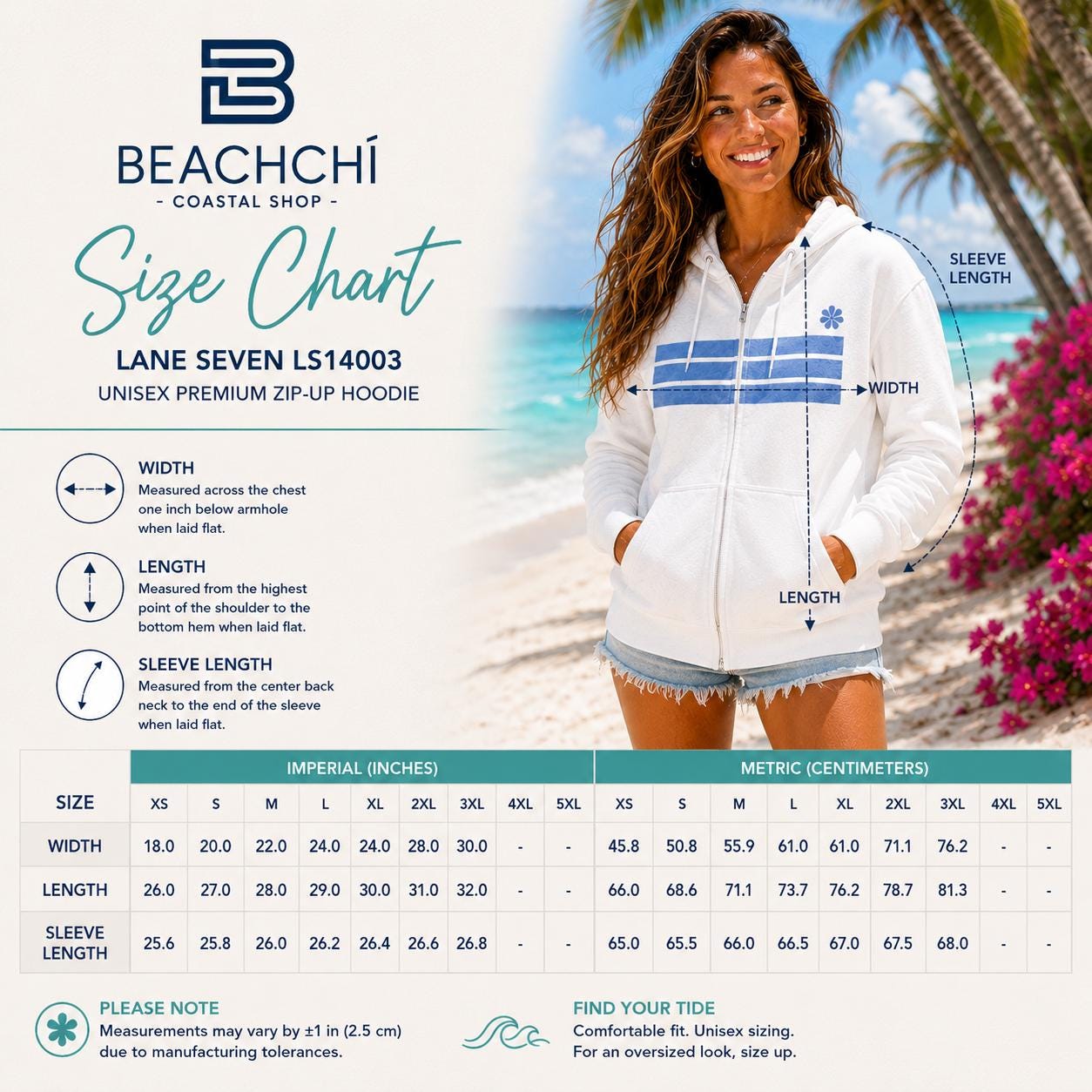 Blue Vintage Stripes Zip Hoodie | Beachchi Logo on Back