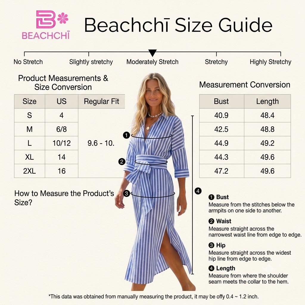 Beachchi Coastal Resort Shirt Dress – Striped & Patterned Button-Down Cover-Up Maxi