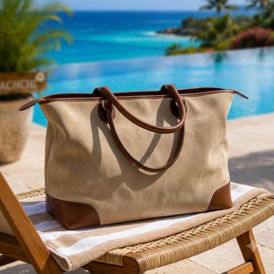 Camel Large Travel Tote Bag, PU Leather Weekender Bag, Oversized Vacation Carryall