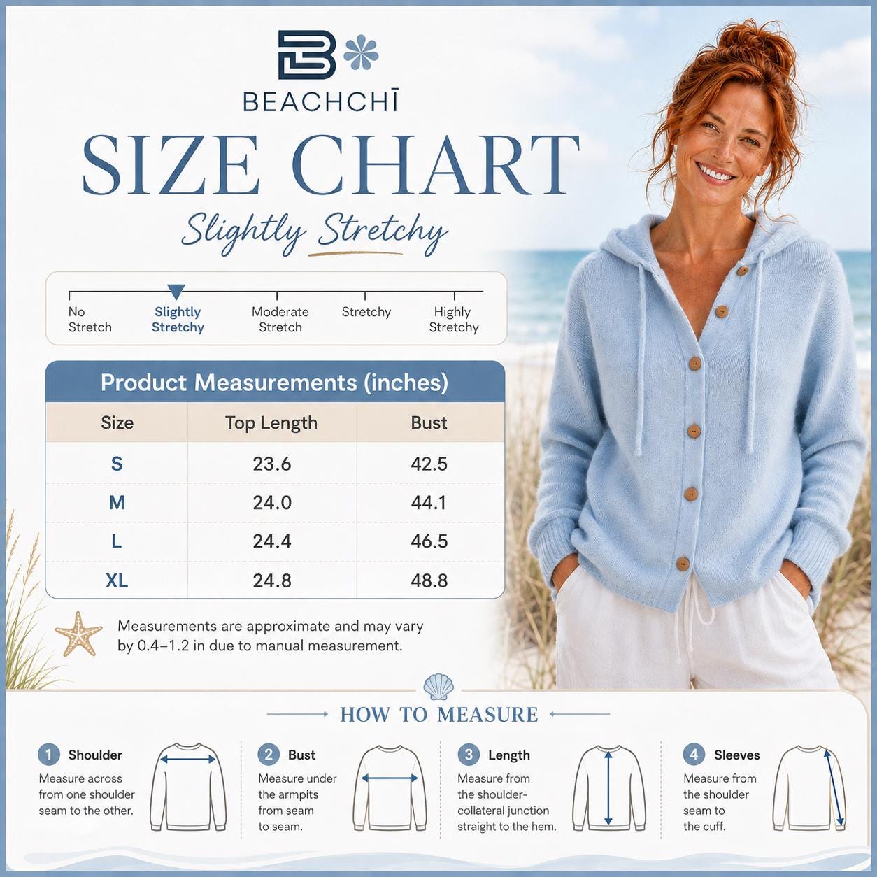 Women’s Hooded Button-Up Cardigan, Soft Knit Coastal Sweater| Beachchī