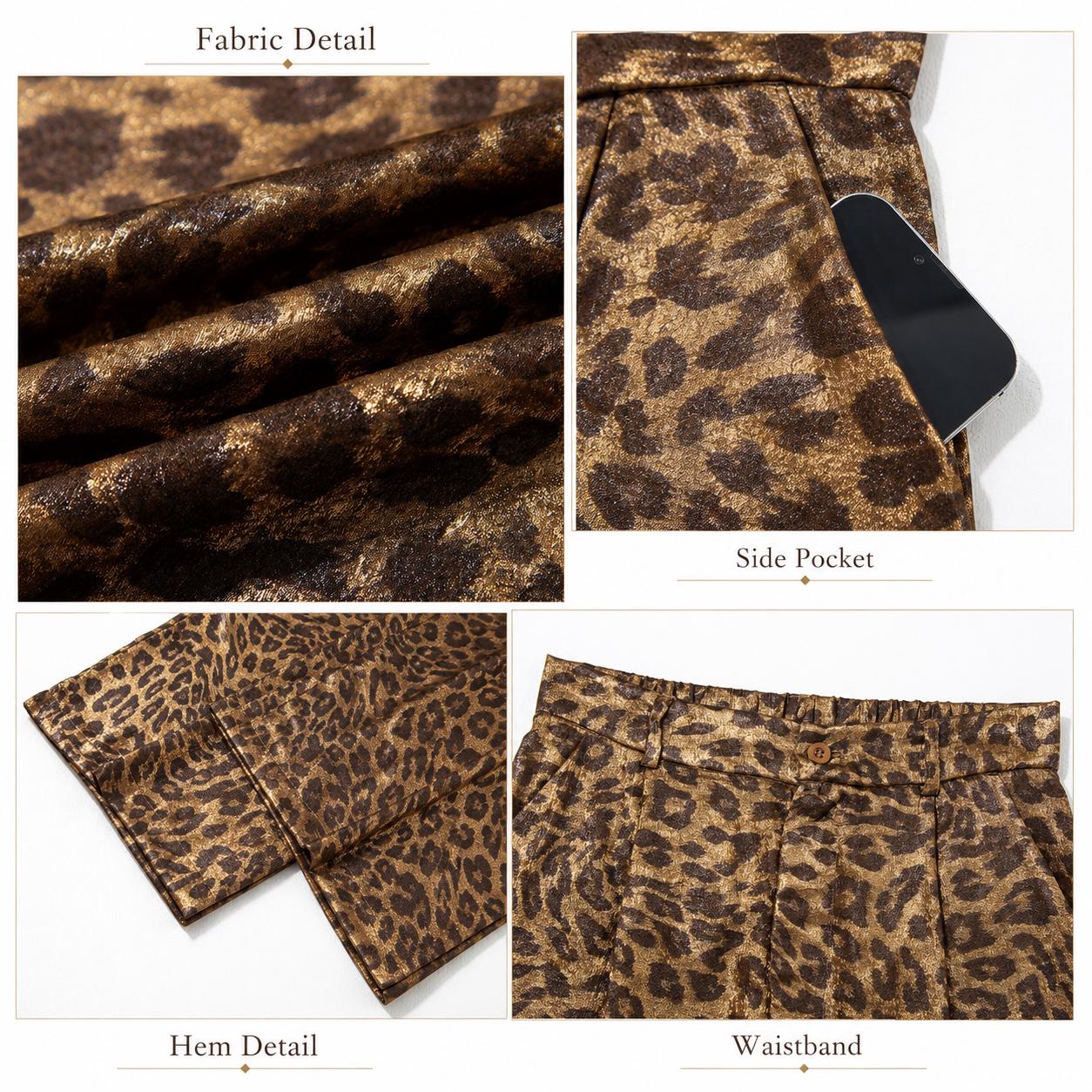 Metallic Leapard Print Wide Leg Pants