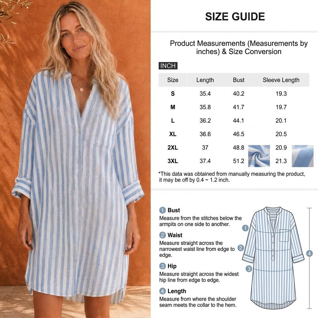 Striped Shirt Dress, Relaxed Mini Dress, Coastal Vacation Dress, Plus Size Beach Dress