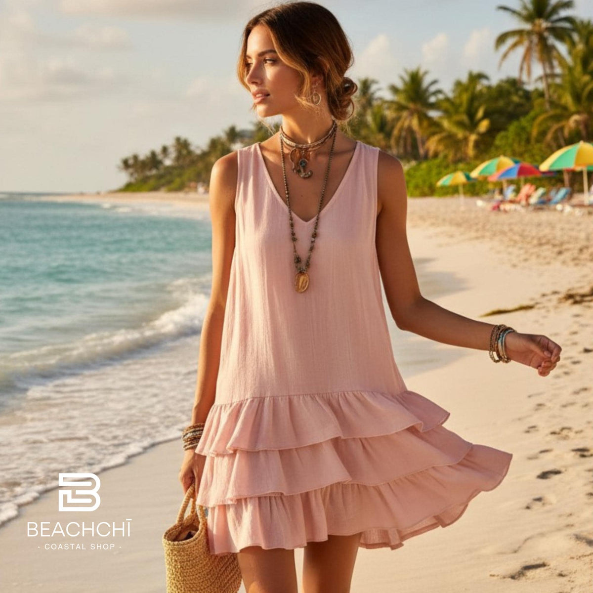 Full size ruffled hem v-neck sleeveless dress plus size, beachchi sundress