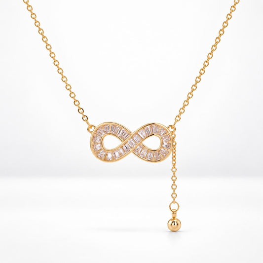 Infinity Sparkle Necklace, 14K Gold Plated Eco Brass, Baguette Crystal Necklace, Dainty Gold Necklace, Gift for Her