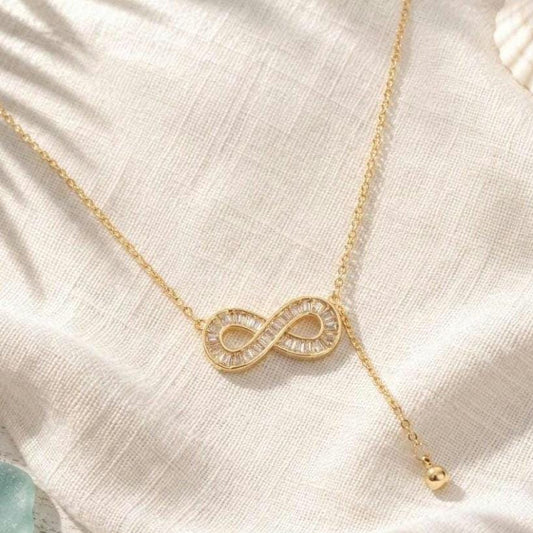 Infinity Sparkle Necklace, 14K Gold Plated Eco Brass, Baguette Crystal Necklace, Dainty Gold Necklace, Gift for Her
