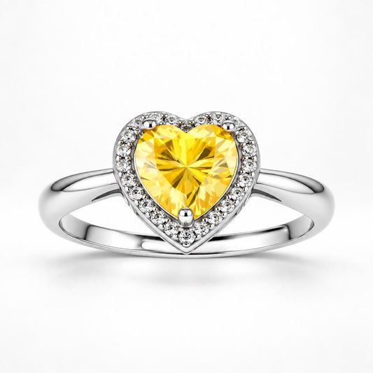 Yellow Heart Moissanite Ring, Platinum Plated 925 Sterling Silver, 0.5 CT VVS1 Heart Ring, Adjustable Promise Ring Gift