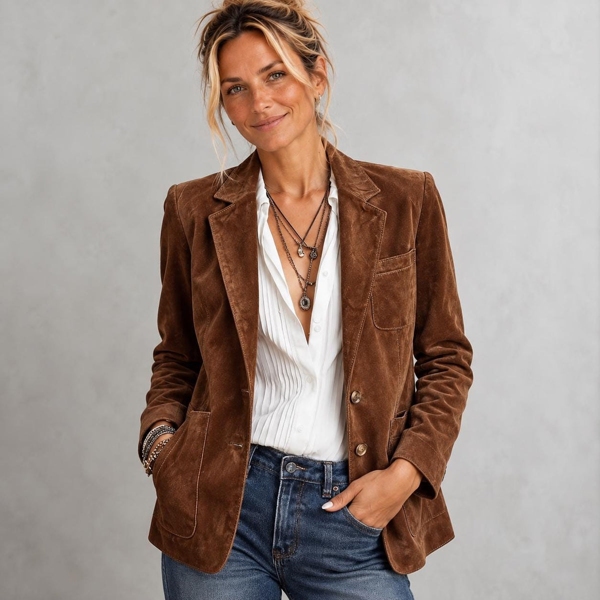 Women’s Faux Suede Blazer, Burgundy Brown Fall Jacket, Slim Fit Long Sleeve Blazer, Plus Sizes S-3XL