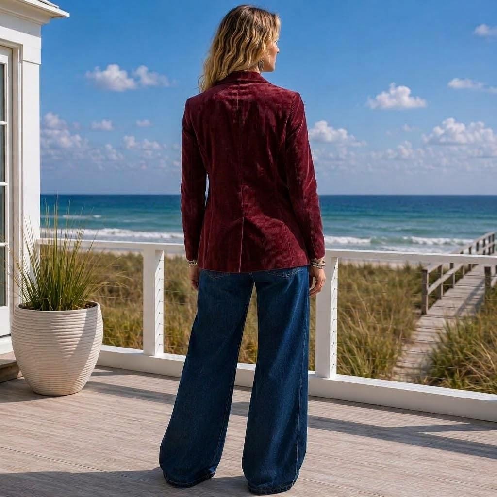 Women’s Faux Suede Blazer, Burgundy Brown Fall Jacket, Slim Fit Long Sleeve Blazer, Plus Sizes S-3XL