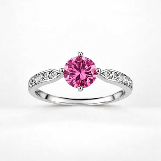 Pink Moissanite Ring, Platinum-Plated Sterling Silver, Sparkling Statement Jewelry