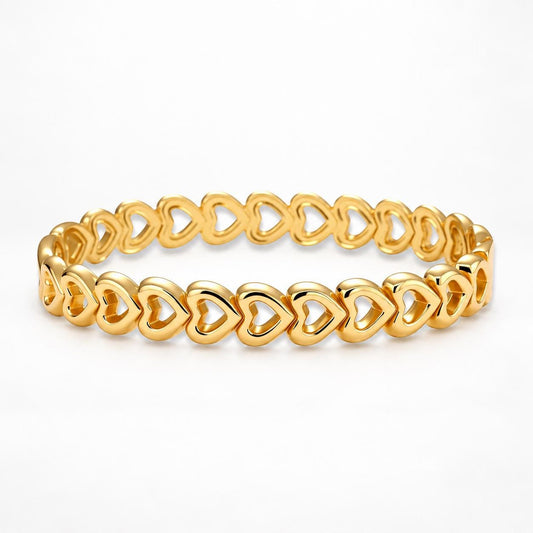 18K Gold Plated Heart Bangle Bracelet, Polished Stainless Steel, Romantic Gift