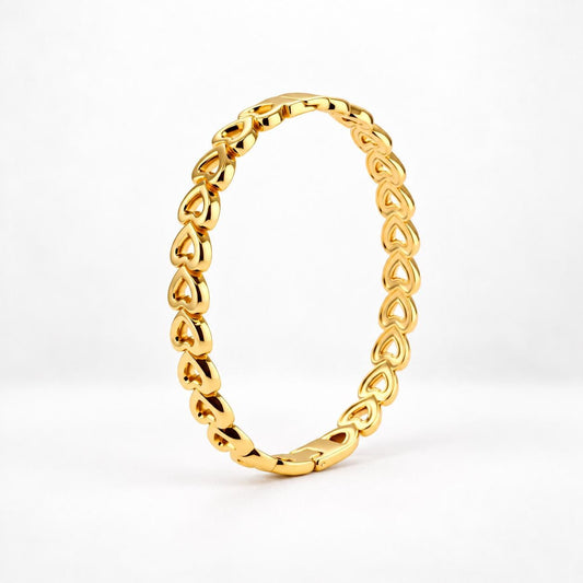 18K Gold Plated Heart Bangle Bracelet, Polished Stainless Steel, Romantic Gift