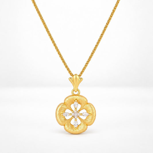18K Gold Plated Sterling Silver CZ Flower Pendant Necklace, Floral Medallion Gift
