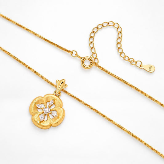 18K Gold Plated Sterling Silver CZ Flower Pendant Necklace, Floral Medallion Gift