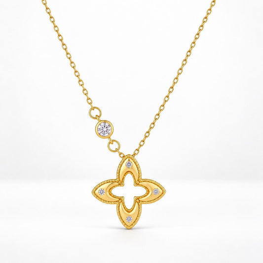 18K Gold Plated Sterling Silver Clover Necklace, CZ Accent Pendant, Dainty Jewelry