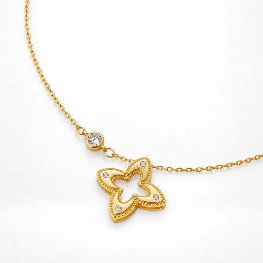 18K Gold Plated Sterling Silver Clover Necklace, CZ Accent Pendant, Dainty Jewelry