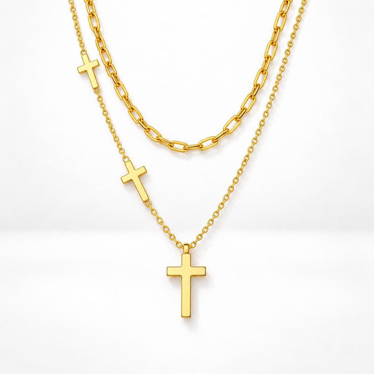14K Gold Plated Cross Necklace Set, Layered Christian Faith Jewelry (Gift Ready)