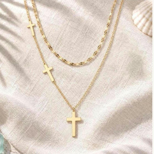 14K Gold Plated Cross Necklace Set, Layered Christian Faith Jewelry (Gift Ready)