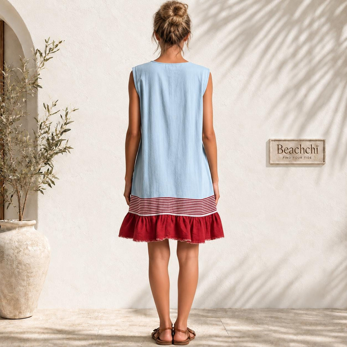 Ruffled Hem Sleeveless Mini Dress with Pockets, Casual Resort Dress, Relaxed Summer Dress, Plus Size Dress S-3XL