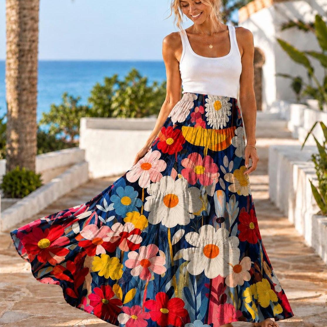 Floral Maxi Skirt for Women, Smocked Waist Tiered Skirt, Boho Skirt, Resort Wear, Vacation Skirt, Beachchi Skirt