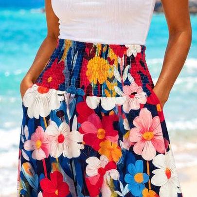 Floral Maxi Skirt for Women, Smocked Waist Tiered Skirt, Boho Skirt, Resort Wear, Vacation Skirt, Beachchi Skirt