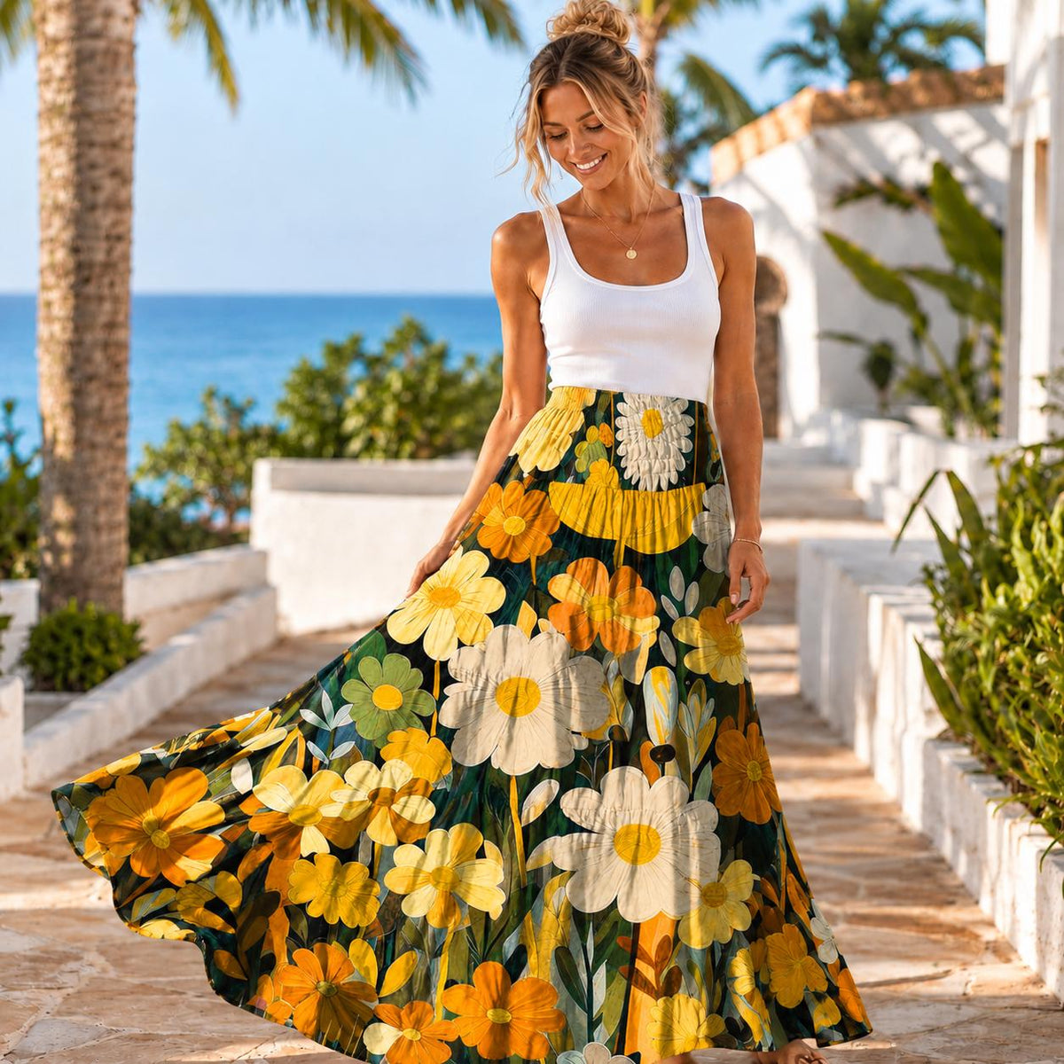 Floral Maxi Skirt for Women, Smocked Waist Tiered Skirt, Boho Skirt, Resort Wear, Vacation Skirt, Beachchi Skirt