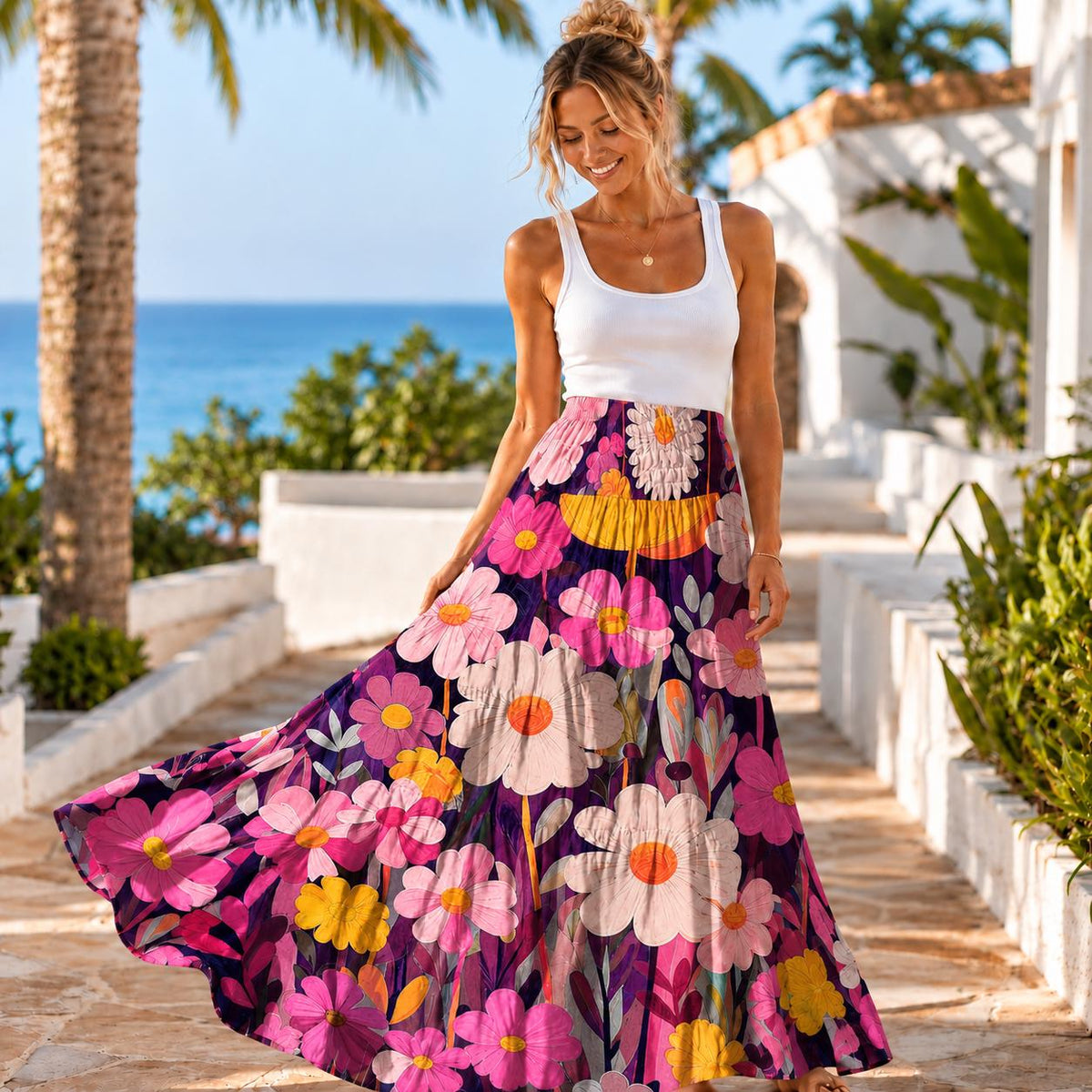 Floral Maxi Skirt for Women, Smocked Waist Tiered Skirt, Boho Skirt, Resort Wear, Vacation Skirt, Beachchi Skirt