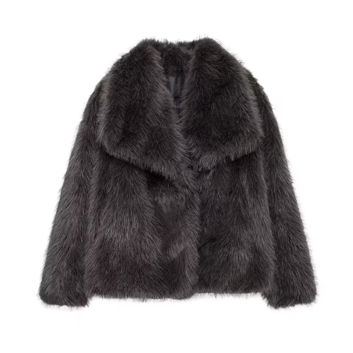 Women's Luxe Faux Fur Jacket with Oversized Lapel