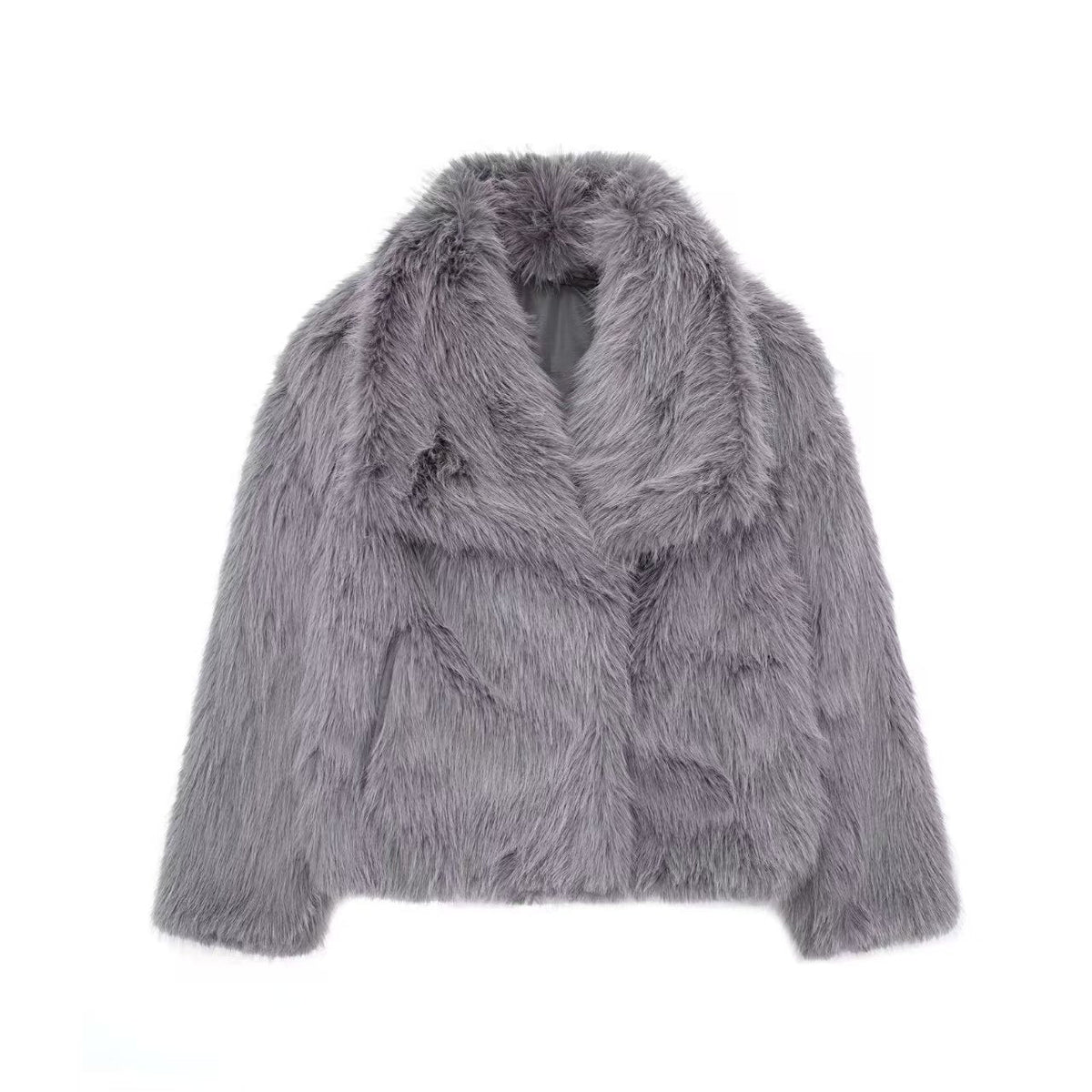 Women's Luxe Faux Fur Jacket with Oversized Lapel